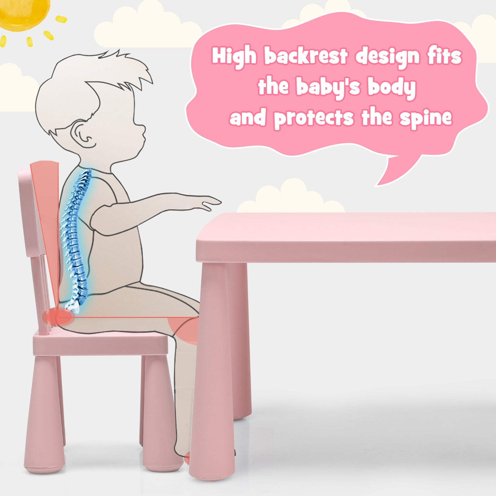 COSTWAY Kids Table & 2 Chairs Set Toddler Activity Play Dining Study Desk Baby Gift Pink