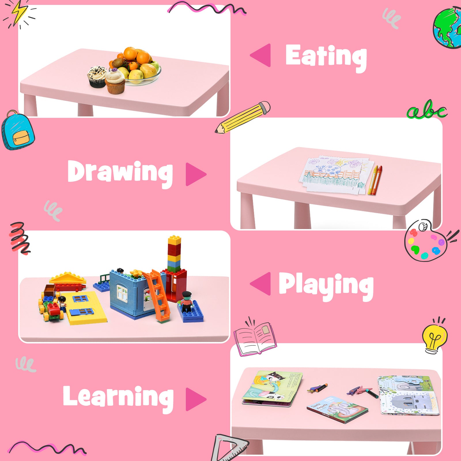 COSTWAY Kids Table & 2 Chairs Set Toddler Activity Play Dining Study Desk Baby Gift Pink