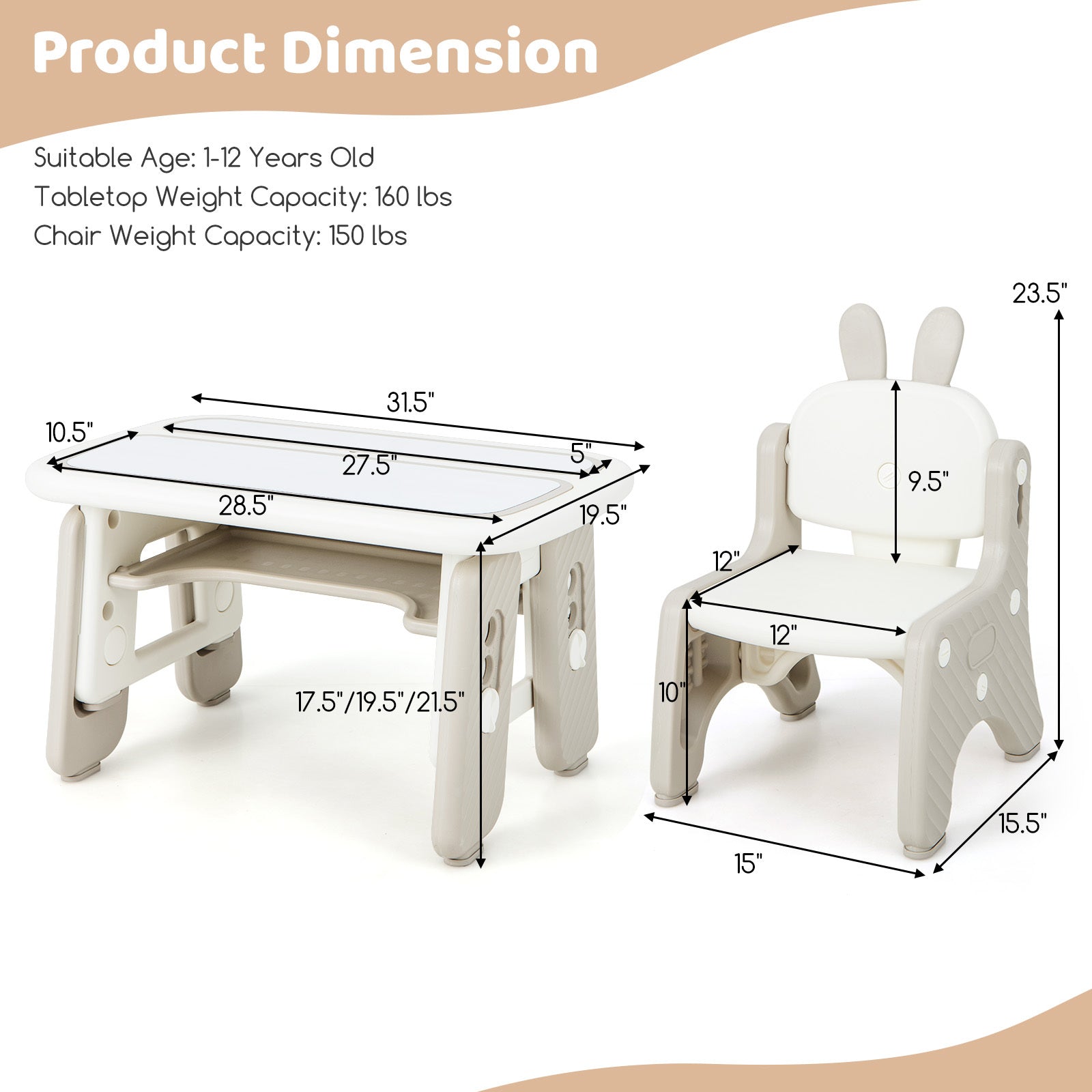 COSTWAY Kids Functional Desk and Chair Set, Convertible Activity Table Set w\u002F 2 Flipped Top Boards, Dry Erase Boards, Storage Basket, Height Adjustable Graffiti Table and Chair for Drawing Reading