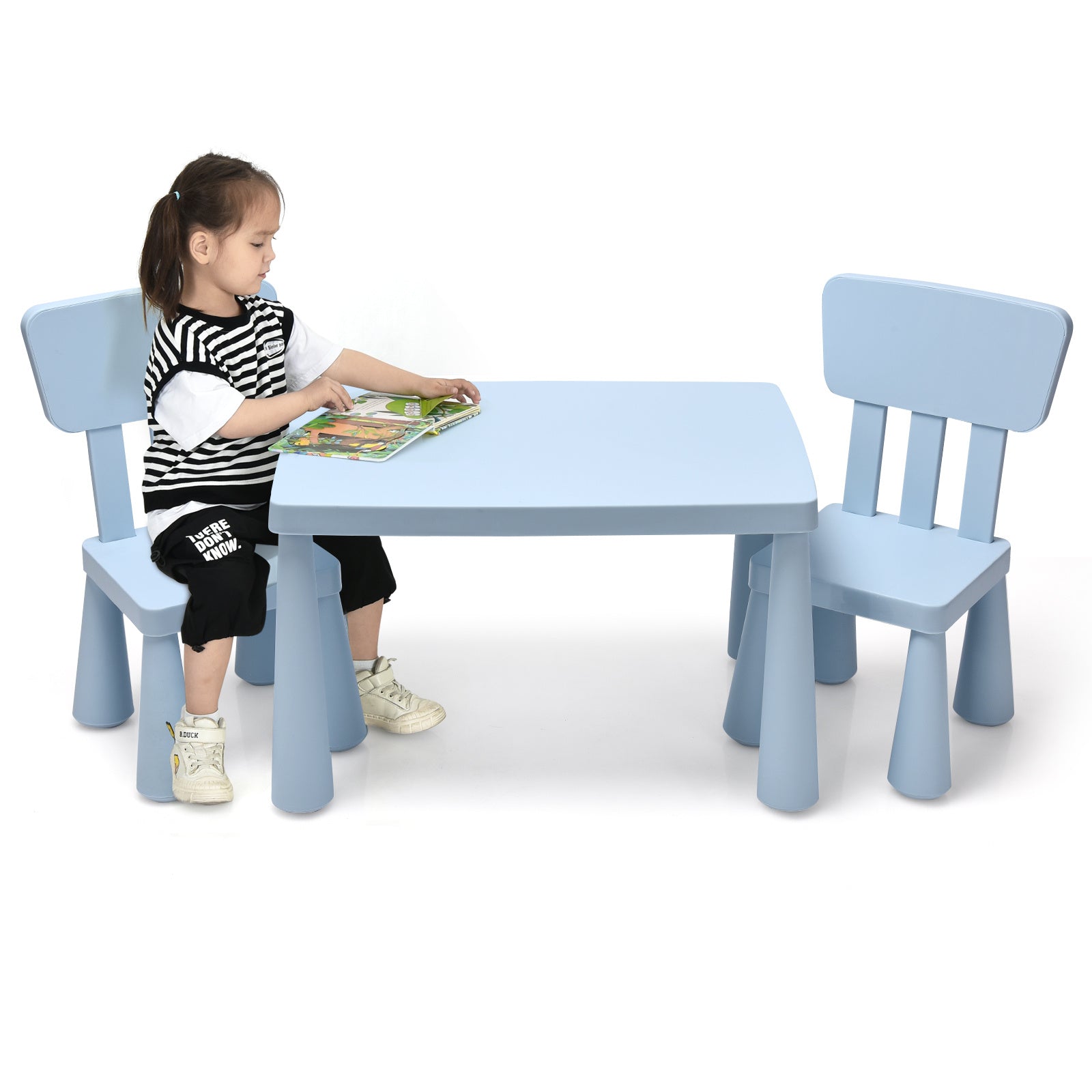 COSTWAY Kids Table and 2 Chairs Set, Children Play Table with 2pcs Chairs for Eating, Drawing, Writing and Craft, Kids Furniture Set for Classroom and Playroom