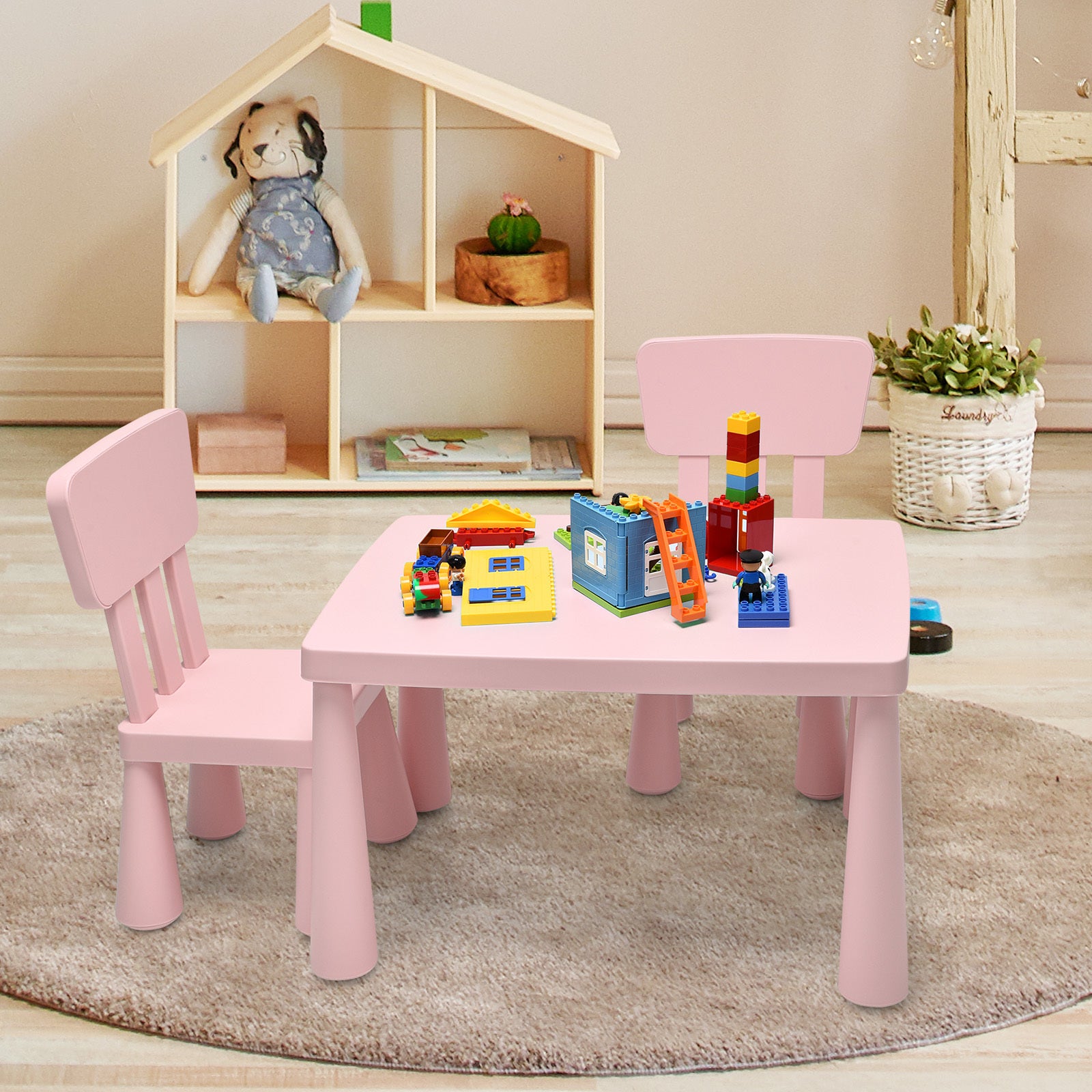 COSTWAY Kids Table & 2 Chairs Set Toddler Activity Play Dining Study Desk Baby Gift Pink