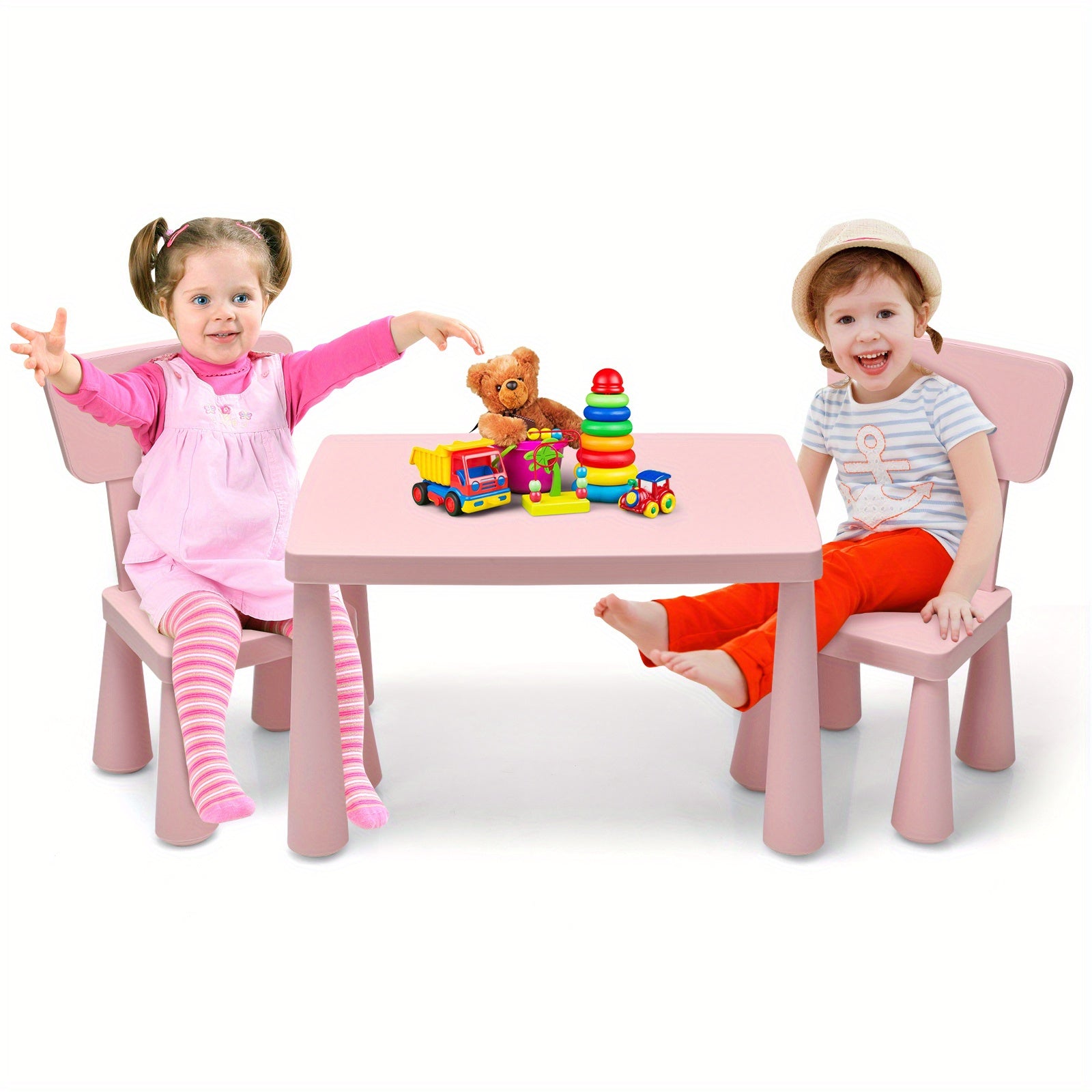 COSTWAY Kids Table and 2 Chairs Set, Children Play Table with 2pcs Chairs for Eating, Drawing, Writing and Craft, Kids Furniture Set for Classroom and Playroom
