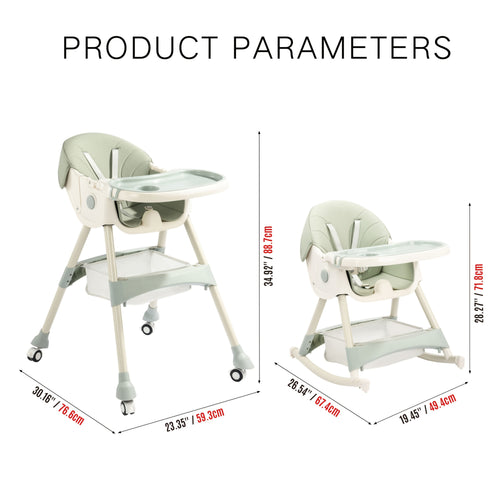 1 Adjustable Children's Dining Chair - Multifunctional, Portable, PU Leather, Blue And White Pattern, 5-point Seat Belt, with Tray Attached, Perfect for Home Use